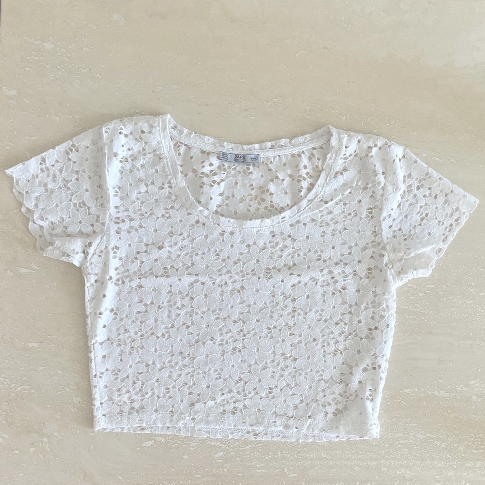 Zara Floral Party Crop Top Blouse White M